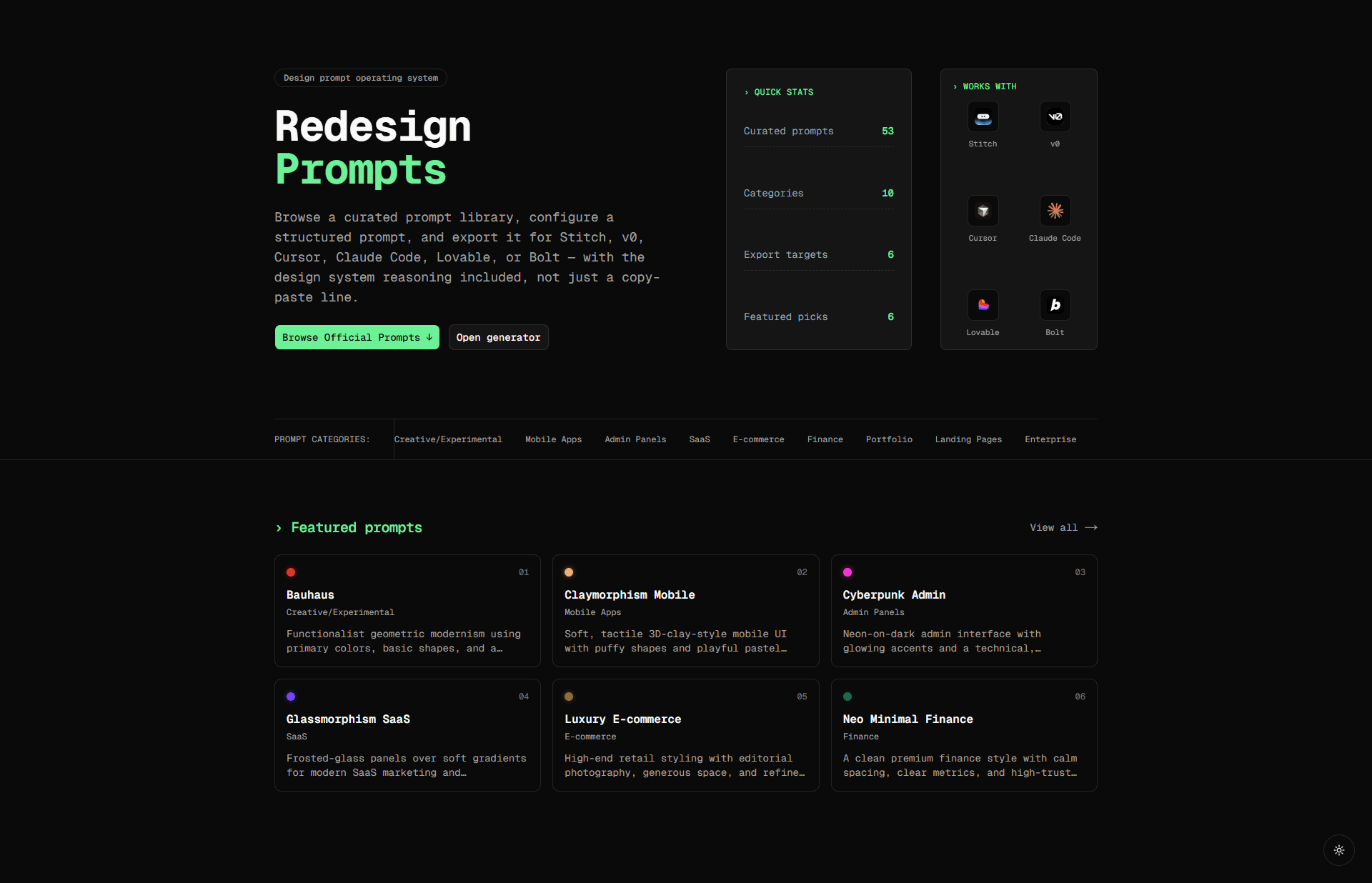 Redesign Prompts UI screenshot